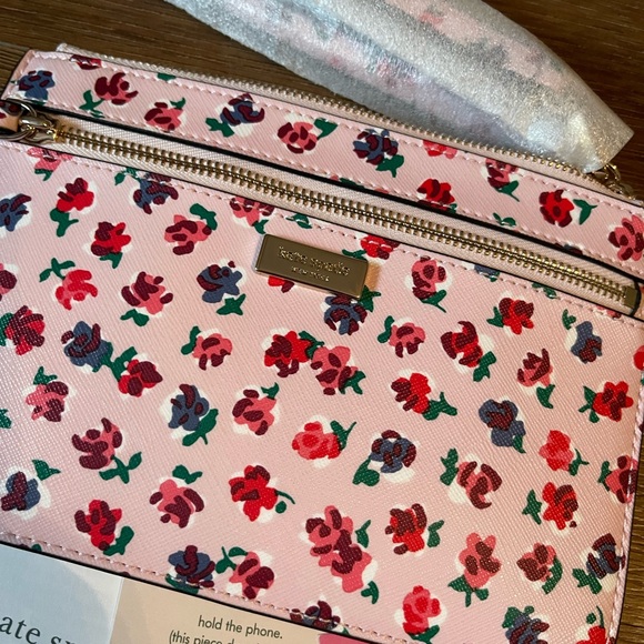 KATE SPADE-NWT Pink Leather Floral Wristlet - Picture 10 of 13